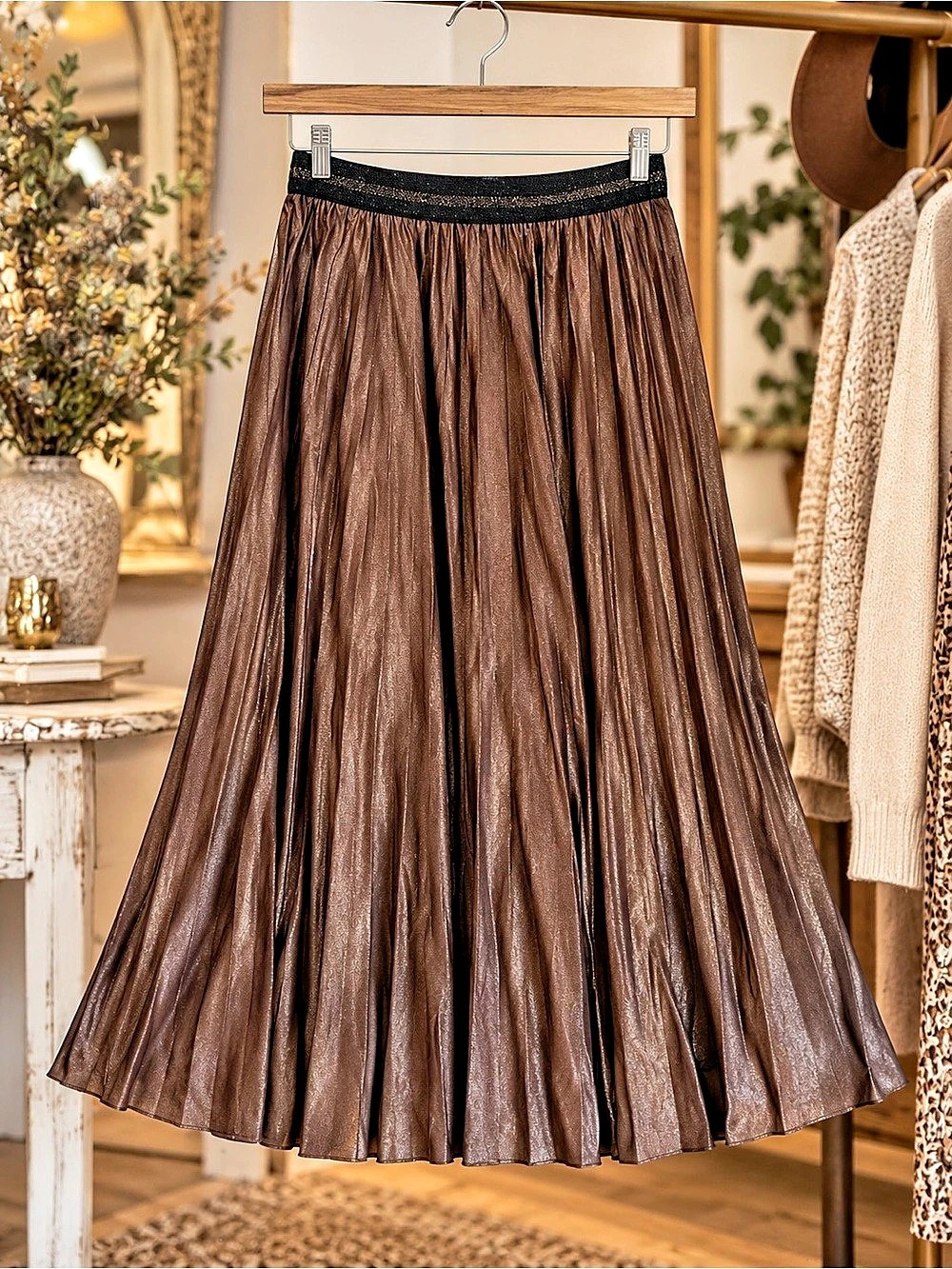 On the Road Maxi Pleated Skirt in Brown Size Large
